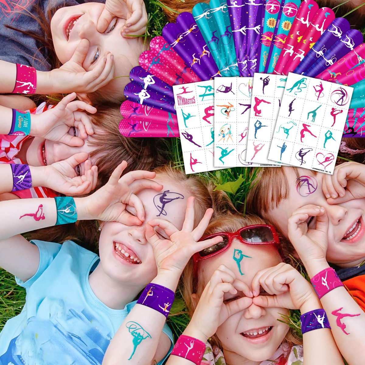 72 PCS Gymnastics Party Favors - 48 Temporary Tattoos & 24 Slap Bracelets for Kids, Gymnastics-Themed Birthday Party Supplies, School Prizes, Christmas Rewards - görsel 15
