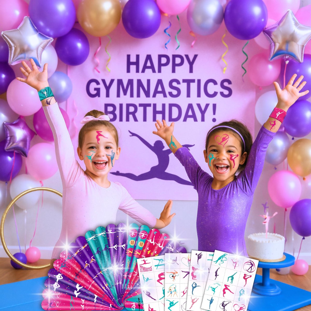 72 PCS Gymnastics Party Favors - 48 Temporary Tattoos & 24 Slap Bracelets for Kids, Gymnastics-Themed Birthday Party Supplies, School Prizes, Christmas Rewards - görsel 7