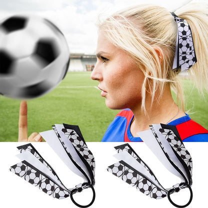 2 Pack Cheer Soccer Hair Accessories for Girls – Ribbon Elastic Ponytail Holders for Soccer Team Parties