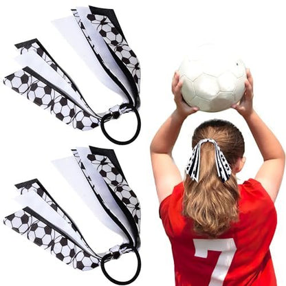 2 Pack Cheer Soccer Hair Accessories for Girls – Ribbon Elastic Ponytail Holders for Soccer Team Parties