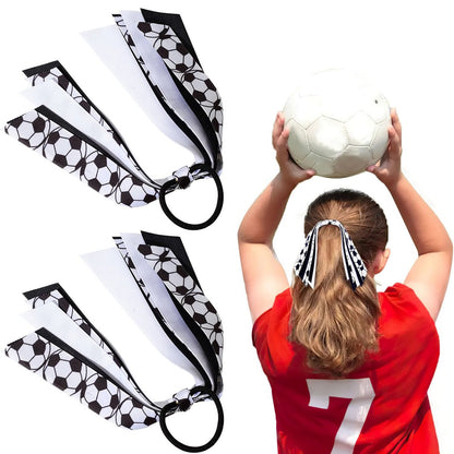 2 Pack Cheer Soccer Hair Accessories for Girls – Ribbon Elastic Ponytail Holders for Soccer Team Parties