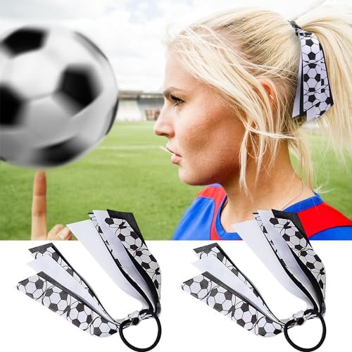 2 Pack Cheer Soccer Hair Accessories for Girls – Ribbon Elastic Ponytail Holders for Soccer Team Parties - görsel 8
