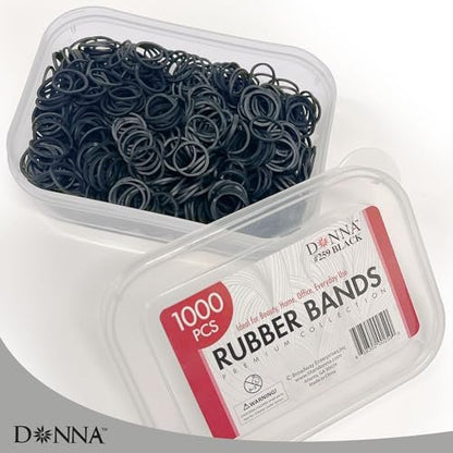 DONNA 1000PCS Black Rubber Bands for Hair – Durable Elastic Hair Ties for Braids, Twists, and Ponytails, No-Snag Stretch Bands for All Hair Types, Reusable Styling Elastics in Storage Case
