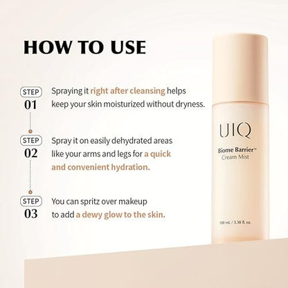 UIQ Biome Barrier Cream Mist - Microbiome-Powered Face Mist with Hyaluronic Acid & Niacinamide, Deep Hydration, Glow & Soothing, Korean Skin Care, 100ml / 3.38 fl. oz. Avelisse