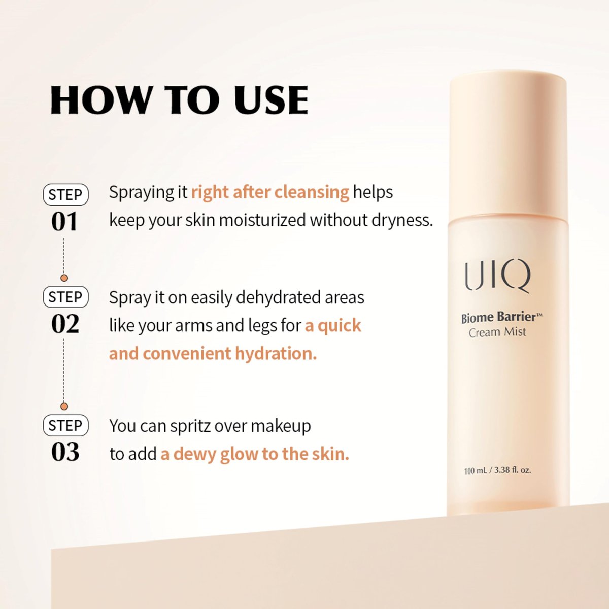 UIQ Biome Barrier Cream Mist - Microbiome-Powered Face Mist with Hyaluronic Acid & Niacinamide, Deep Hydration, Glow & Soothing, Korean Skin Care, 100ml / 3.38 fl. oz. Avelisse