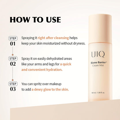 UIQ Biome Barrier Cream Mist - Microbiome-Powered Face Mist with Hyaluronic Acid & Niacinamide, Deep Hydration, Glow & Soothing, Korean Skin Care, 100ml / 3.38 fl. oz. Avelisse