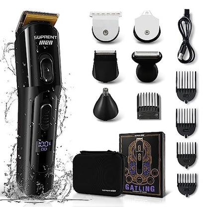 SUPRENT Hair Trimmer for Men - 16-Piece Men's Grooming Kit with Electric Trimmer, IPX7 Waterproof, for Beard, Mustache, Body, Nose, Ear - Premium Gift Set