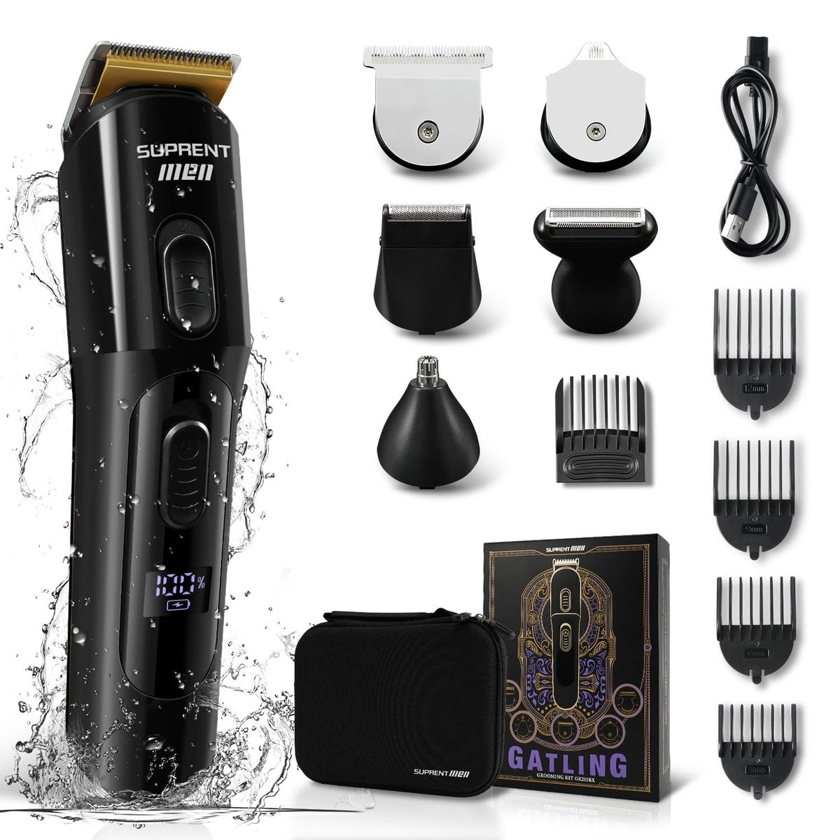 SUPRENT Hair Trimmer for Men - 16-Piece Men's Grooming Kit with Electric Trimmer, IPX7 Waterproof, for Beard, Mustache, Body, Nose, Ear - Premium Gift Set - görsel 1