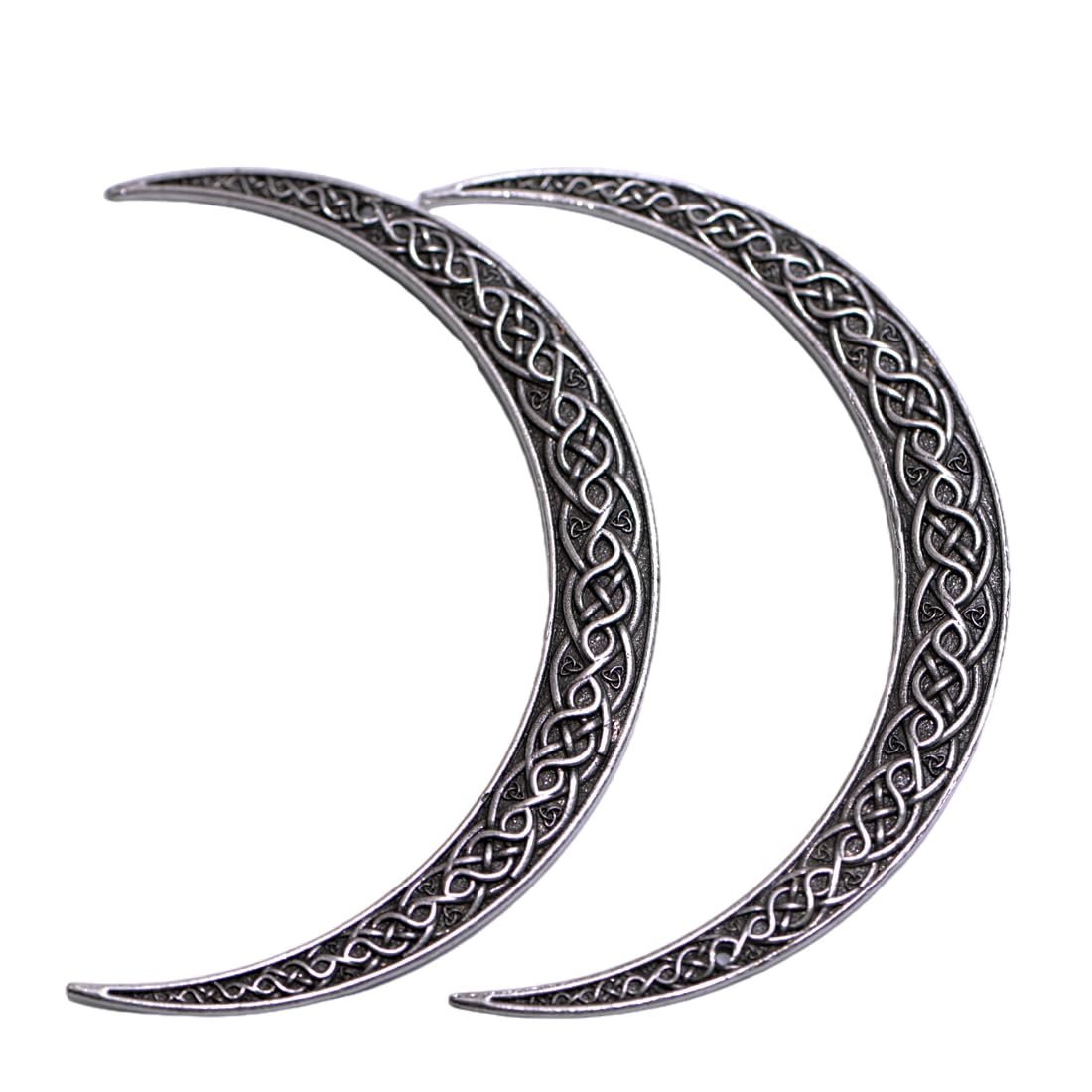 LANGHONG 2PCS Viking Moon Crescent Hairpins – Gothic Metal Hair Sticks for Women, Retro Updo Pins for Cosplay & Renaissance Festival - görsel 2
