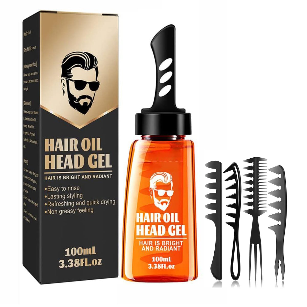 Grospe Hair Styling Gel - 2-in-1 Wax Gel with Comb, Men's Grooming Gel, Moisturizing Long Lasting Fast Build, 100 ml, Includes 4 Hair Styling Combs Avelisse