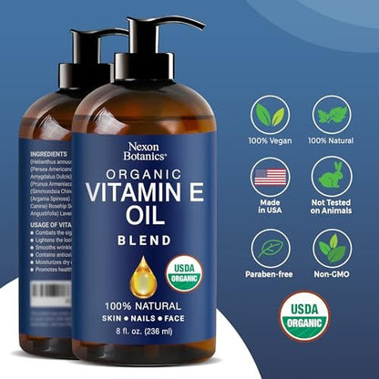 Organic Vitamin E Oil Blend 8 fl oz – Pure Natural Oils for Skin, Scars & Face – Nexon Botanics
