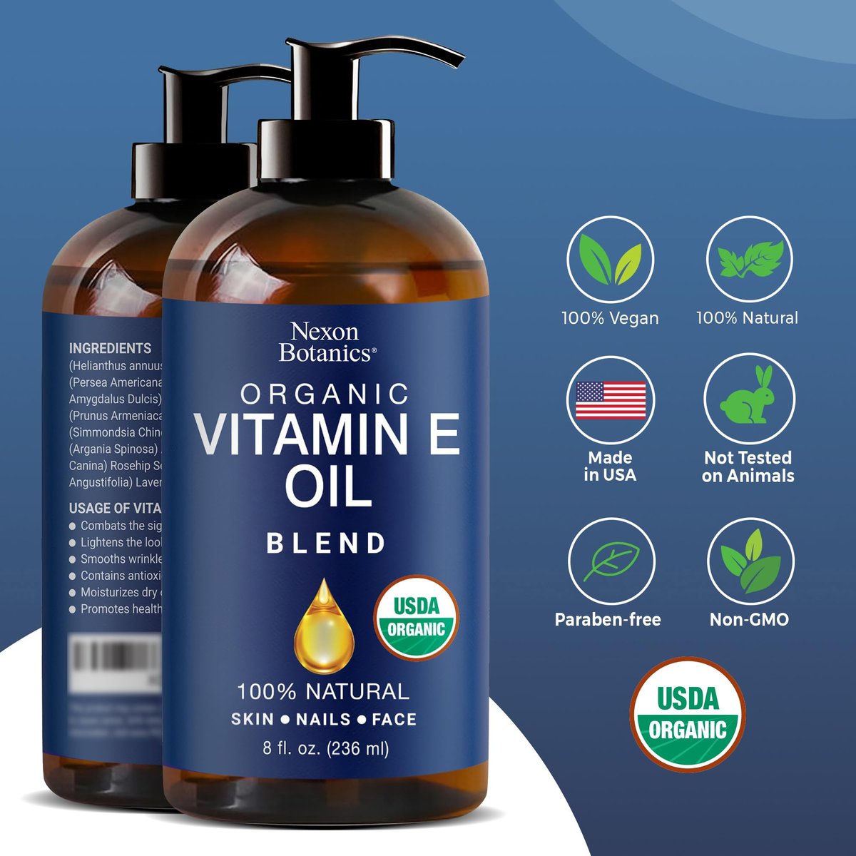 Organic Vitamin E Oil Blend 8 fl oz – Pure Natural Oils for Skin, Scars & Face – Nexon Botanics - görsel 11