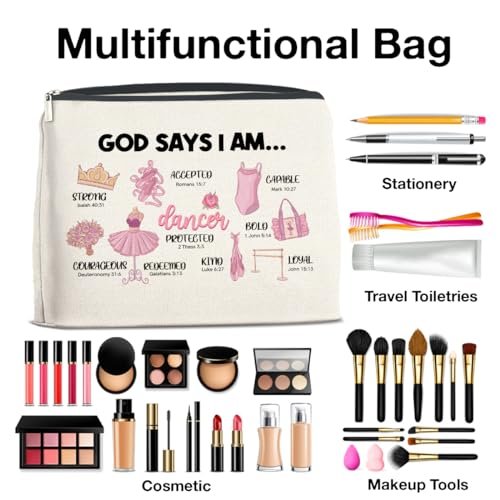 Inspirational Christian Ballerina Makeup Bag – Motivational Dancer Cosmetic Pouch – God Says I Am Gift for Girls - görsel 8