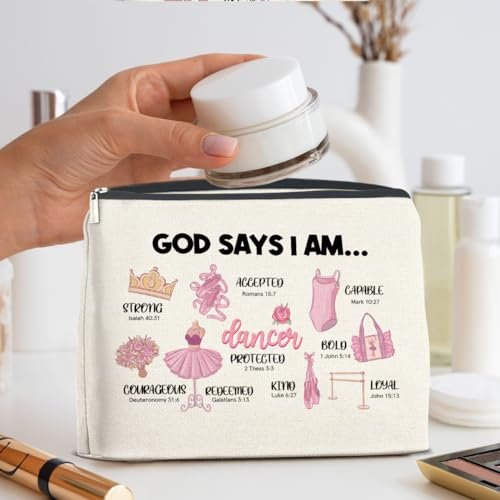 Inspirational Christian Ballerina Makeup Bag – Motivational Dancer Cosmetic Pouch – God Says I Am Gift for Girls - görsel 12