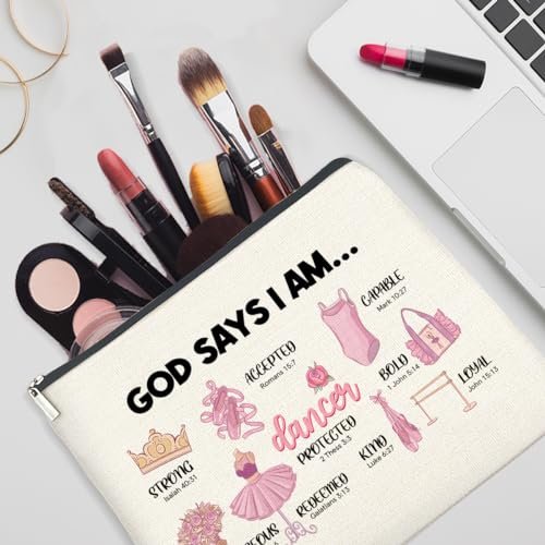 Inspirational Christian Ballerina Makeup Bag – Motivational Dancer Cosmetic Pouch – God Says I Am Gift for Girls - görsel 10