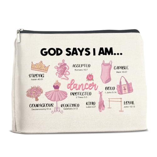 Inspirational Christian Ballerina Makeup Bag – Motivational Dancer Cosmetic Pouch – God Says I Am Gift for Girls - görsel 2