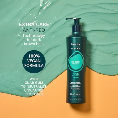 Fanola Wonder No Red Toning Hair Mask - Green Toner for Brunettes, Removes Red Tones, Vegan Hydrating Treatment for Color Treated Hair, Neutralizing & Detangling, 12.3 oz Avelisse