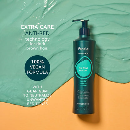 Fanola Wonder No Red Toning Hair Mask - Green Toner for Brunettes, Removes Red Tones, Vegan Hydrating Treatment for Color Treated Hair, Neutralizing & Detangling, 12.3 oz Avelisse