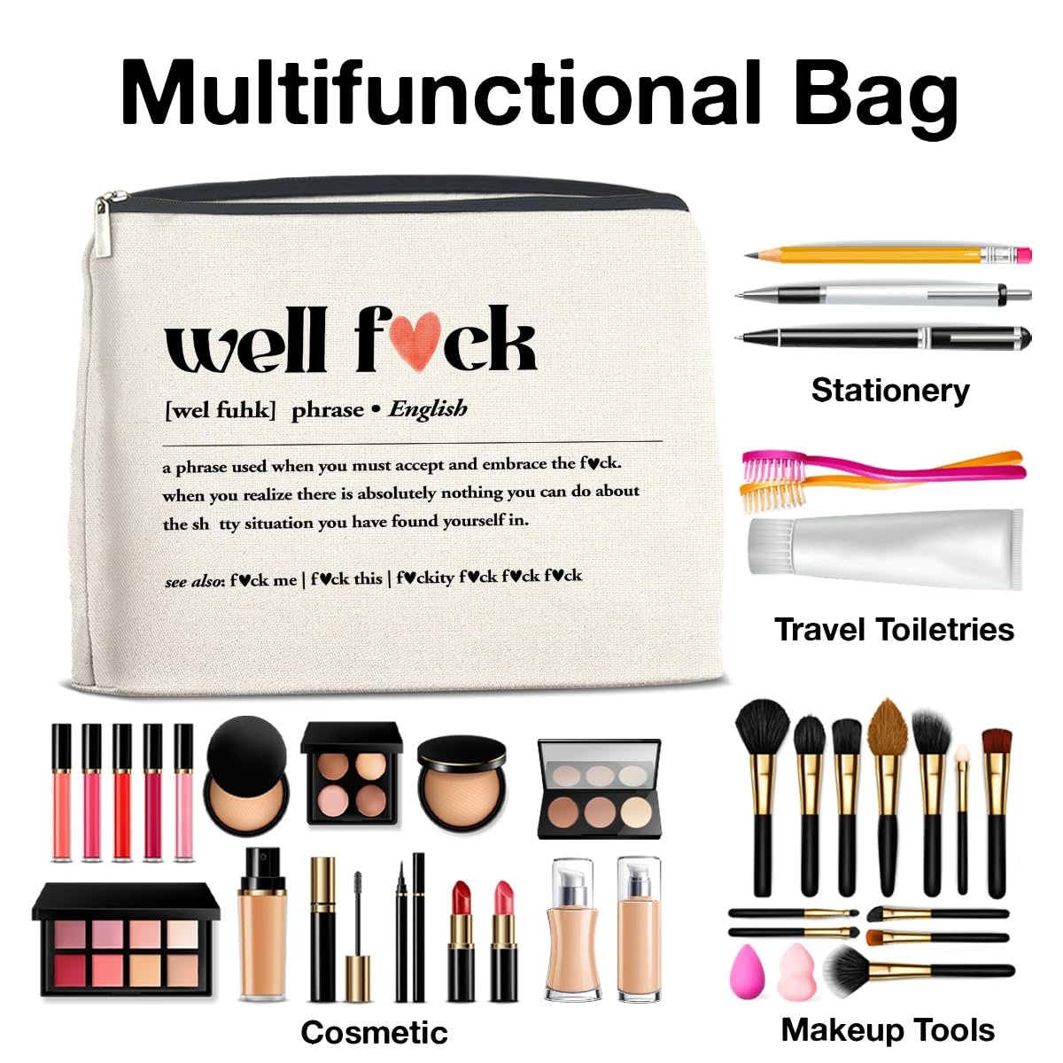 YeleY Funny Makeup Bag for Women - Cosmetic Pouch with Zipper, Perfect Gift for Friends, Daughter, Sister, Coworkers - görsel 7