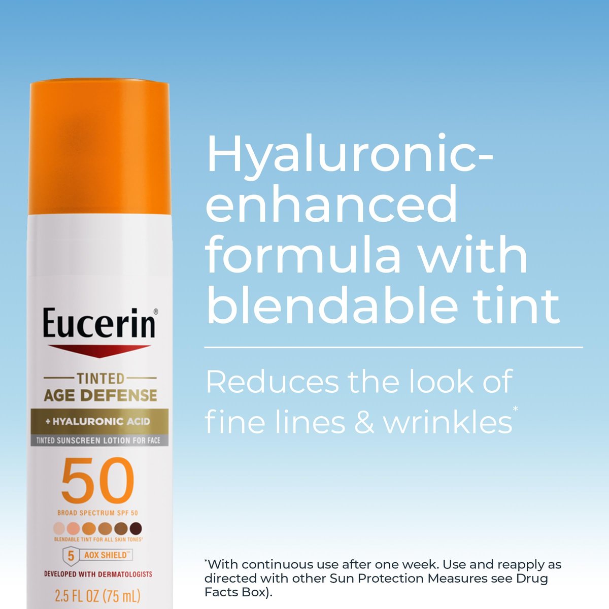 Eucerin Sun Tinted Age Defense Face Sunscreen Lotion SPF 50 with Hyaluronic Acid, Blendable Tint for All Skin Tones, Non-Comedogenic & Hypoallergenic, 2.5 Fl Oz Avelisse