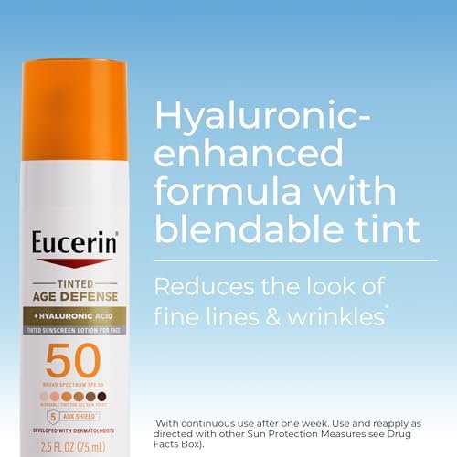 Eucerin Sun Tinted Age Defense Face Sunscreen Lotion SPF 50 with Hyaluronic Acid, Blendable Tint for All Skin Tones, Non-Comedogenic & Hypoallergenic, 2.5 Fl Oz Avelisse