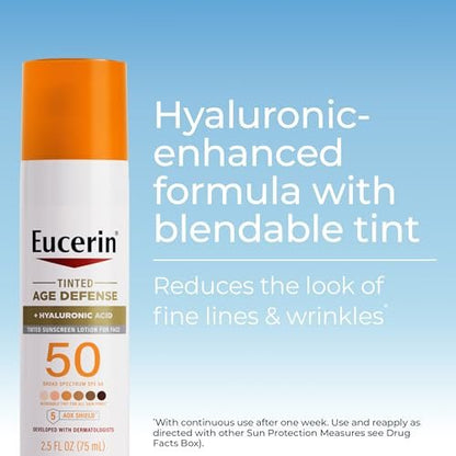 Eucerin Sun Tinted Age Defense Face Sunscreen Lotion SPF 50 with Hyaluronic Acid, Blendable Tint for All Skin Tones, Non-Comedogenic & Hypoallergenic, 2.5 Fl Oz Avelisse