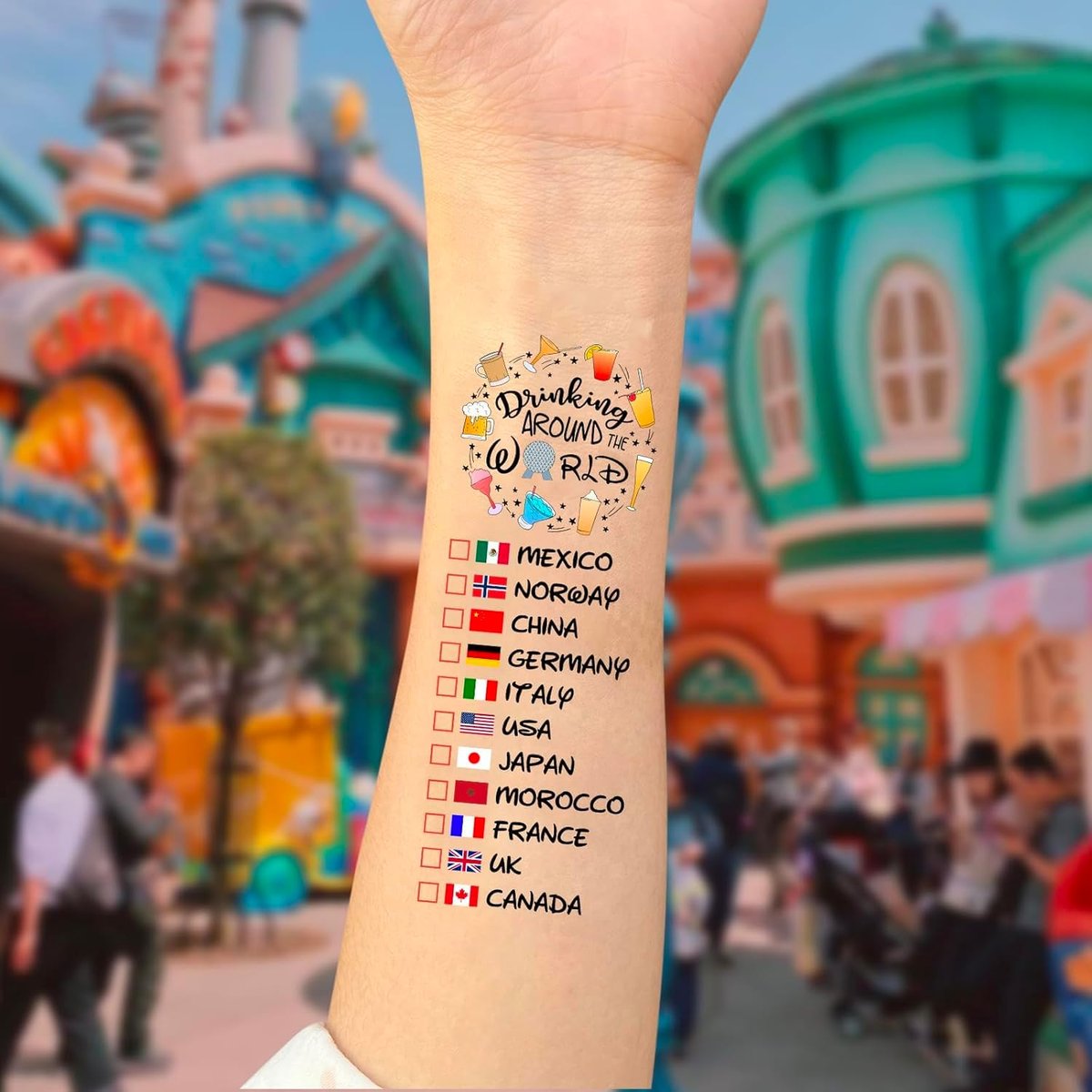 Drinking Around The World - Pack Of 2 Temporary Tattoos | Multicolor Fun Design - görsel 9