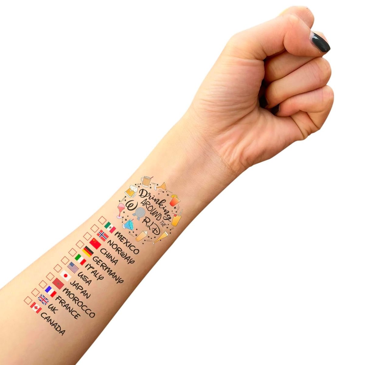 Drinking Around The World - Pack Of 2 Temporary Tattoos | Multicolor Fun Design - görsel 11
