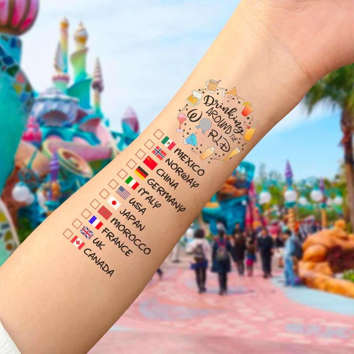 Drinking Around The World - Pack Of 2 Temporary Tattoos | Multicolor Fun Design - görsel 3
