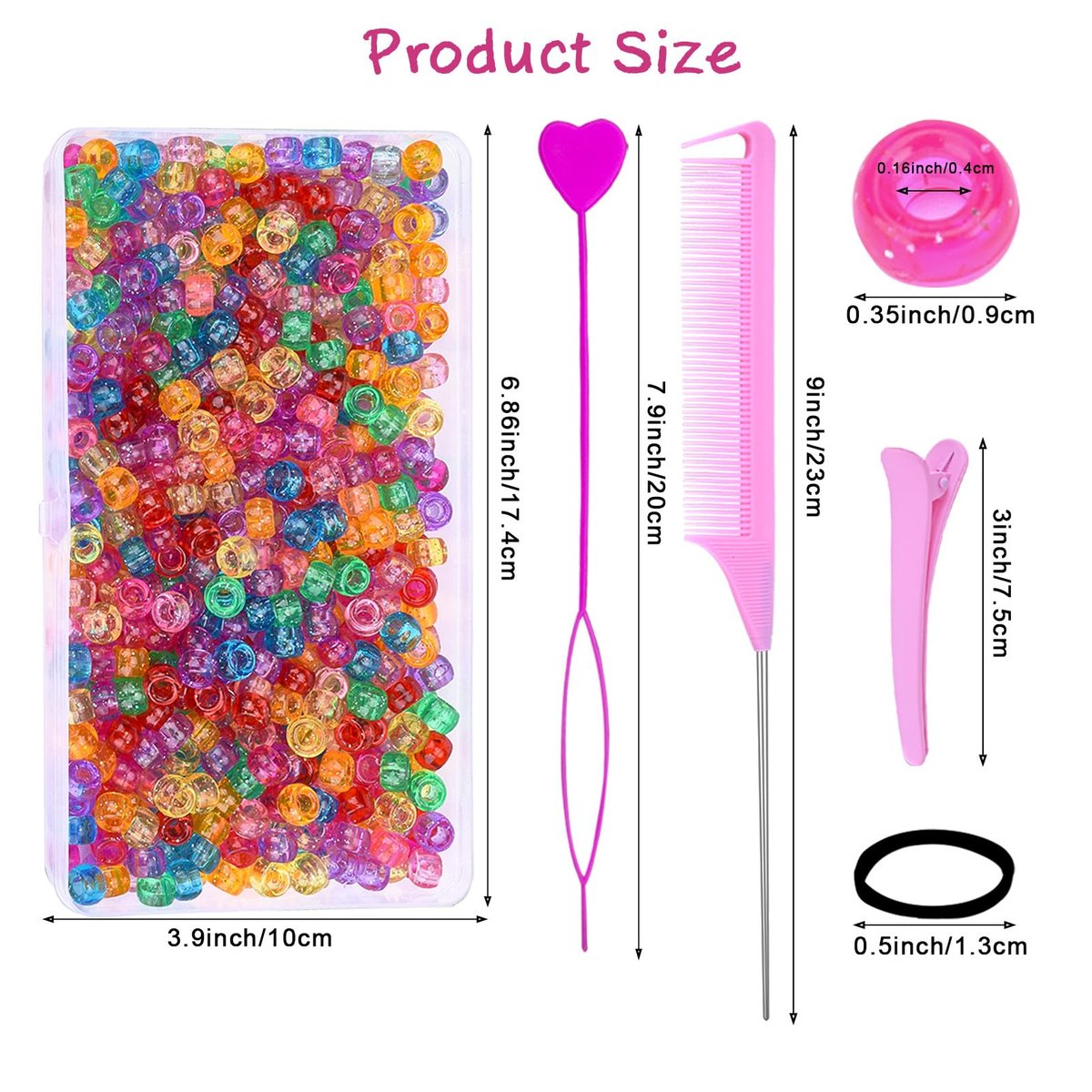 1008 Pcs Hair Beads Kit for Girls and Kids Hair Braids - Glitter Pony Beads, Elastic Bands, Beaders & Clips - görsel 3