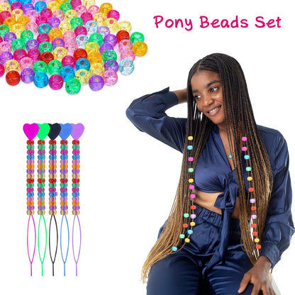 1008 Pcs Hair Beads Kit for Girls and Kids Hair Braids - Glitter Pony Beads, Elastic Bands, Beaders & Clips