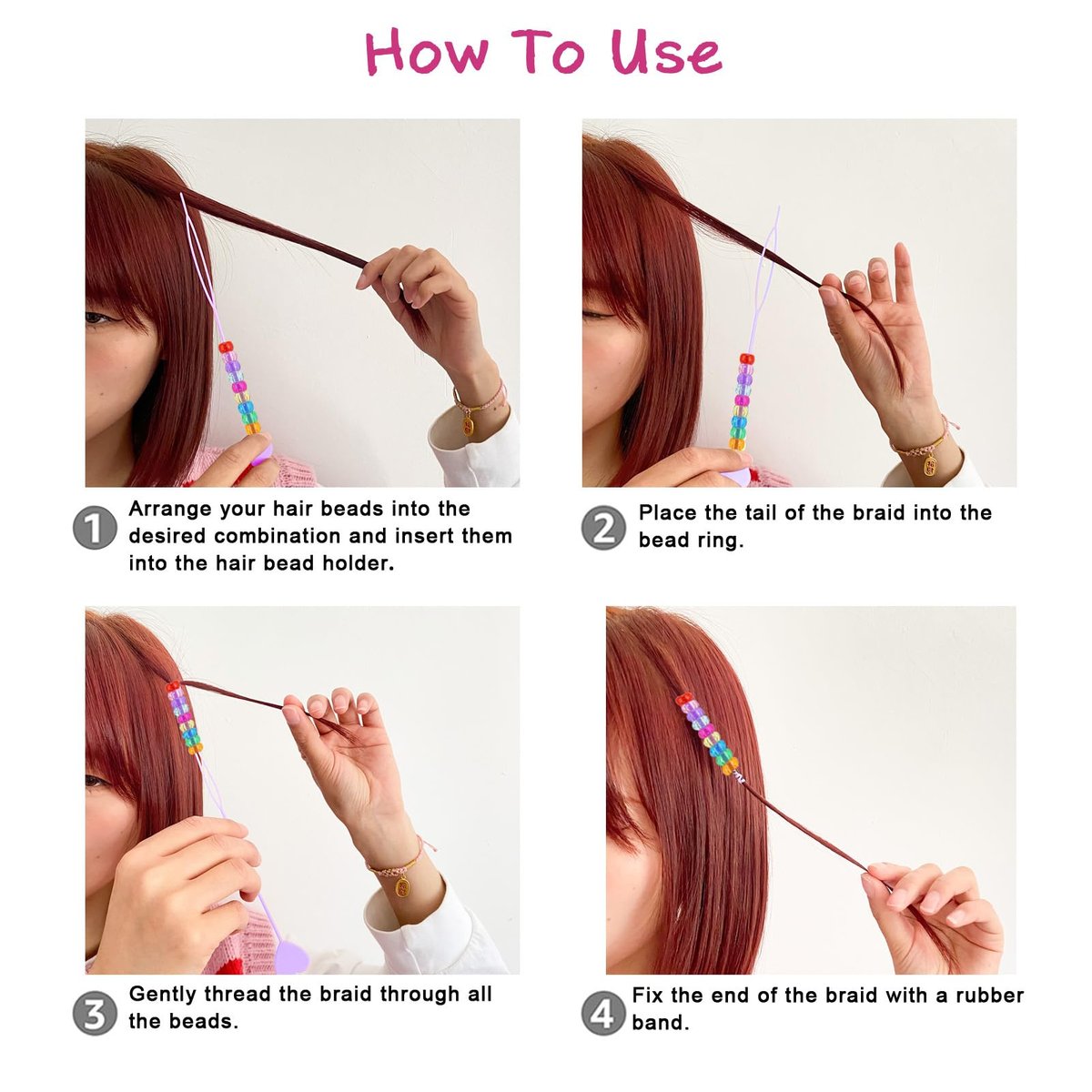 1008 Pcs Hair Beads Kit for Girls and Kids Hair Braids - Glitter Pony Beads, Elastic Bands, Beaders & Clips - görsel 7