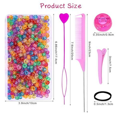 1008 Pcs Hair Beads Kit for Girls and Kids Hair Braids - Glitter Pony Beads, Elastic Bands, Beaders & Clips