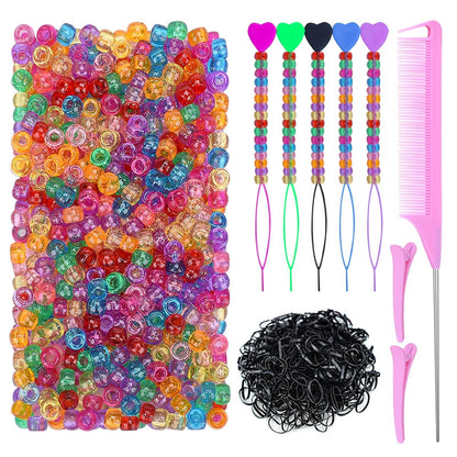 1008 Pcs Hair Beads Kit for Girls and Kids Hair Braids - Glitter Pony Beads, Elastic Bands, Beaders & Clips