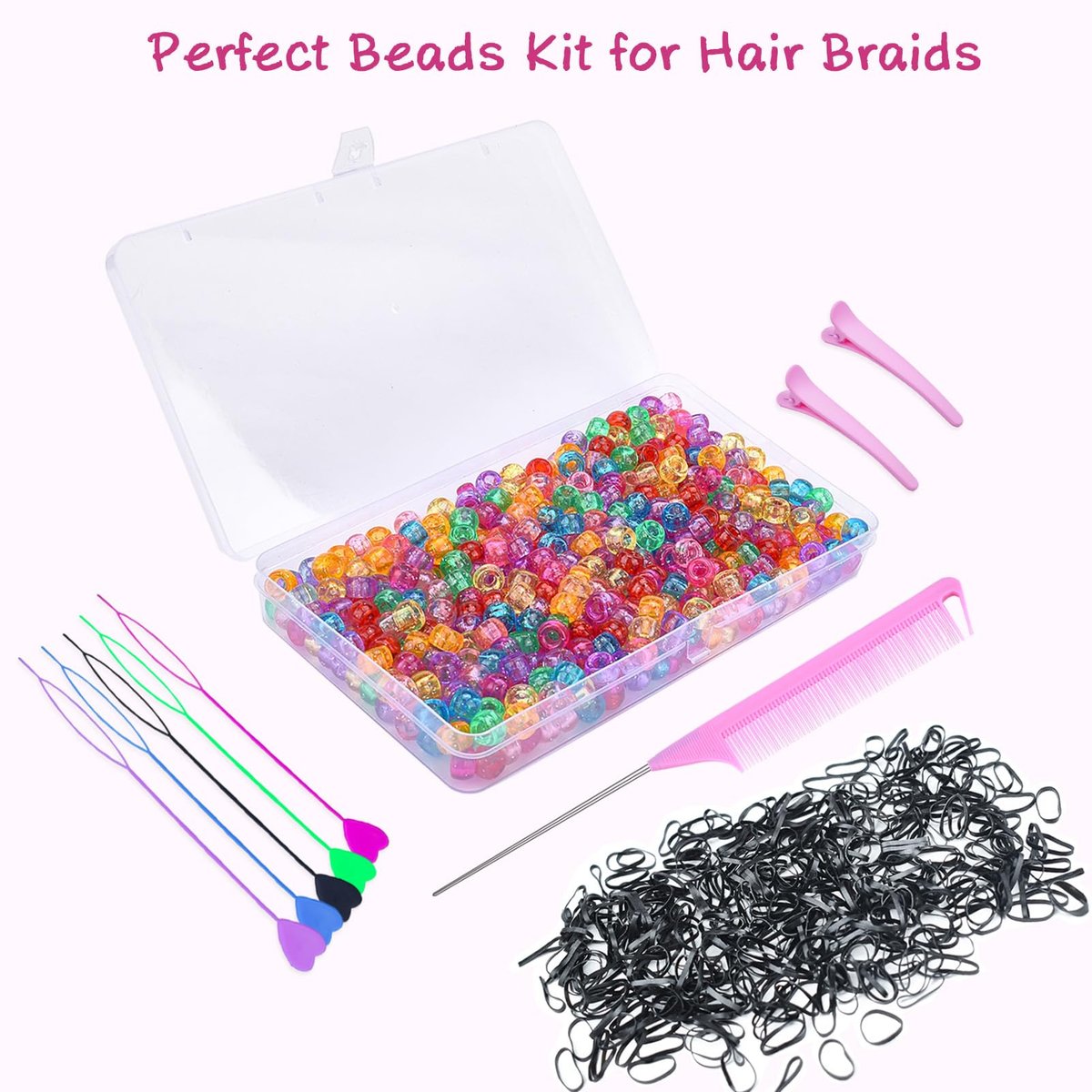 1008 Pcs Hair Beads Kit for Girls and Kids Hair Braids - Glitter Pony Beads, Elastic Bands, Beaders & Clips - görsel 15