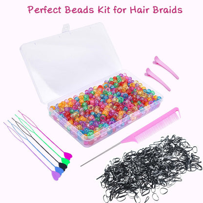 1008 Pcs Hair Beads Kit for Girls and Kids Hair Braids - Glitter Pony Beads, Elastic Bands, Beaders & Clips
