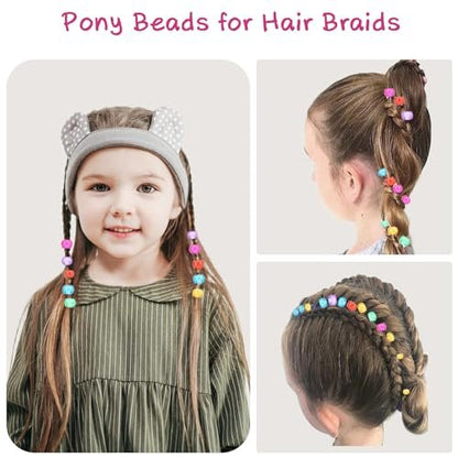 1008 Pcs Hair Beads Kit for Girls and Kids Hair Braids - Glitter Pony Beads, Elastic Bands, Beaders & Clips