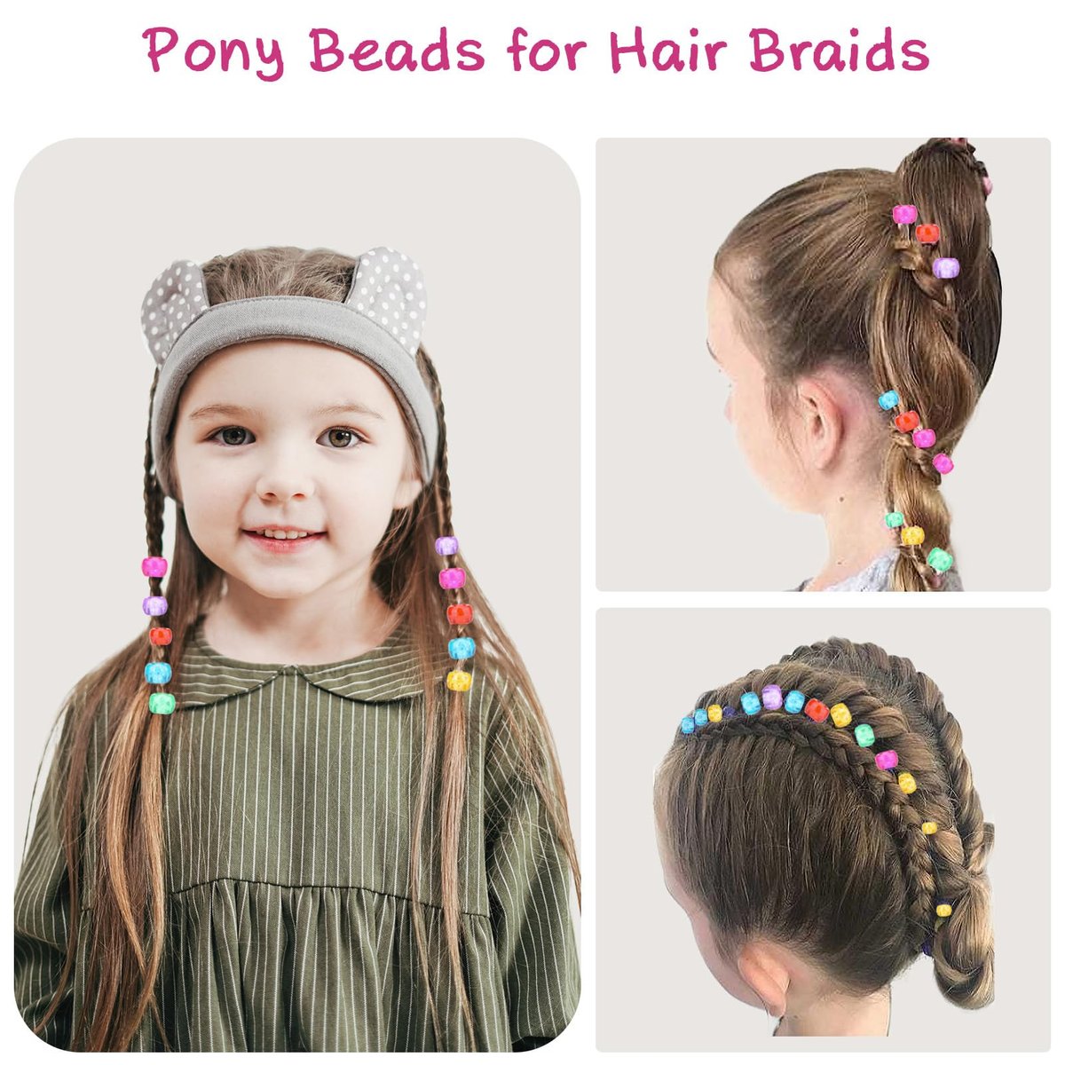 1008 Pcs Hair Beads Kit for Girls and Kids Hair Braids - Glitter Pony Beads, Elastic Bands, Beaders & Clips - görsel 11