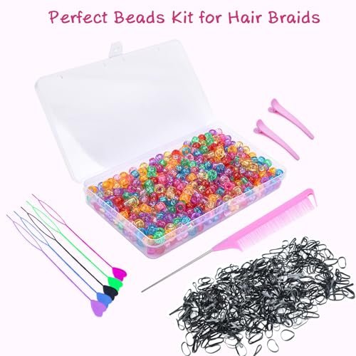 1008 Pcs Hair Beads Kit for Girls and Kids Hair Braids - Glitter Pony Beads, Elastic Bands, Beaders & Clips - görsel 16