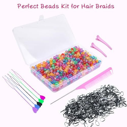 1008 Pcs Hair Beads Kit for Girls and Kids Hair Braids - Glitter Pony Beads, Elastic Bands, Beaders & Clips