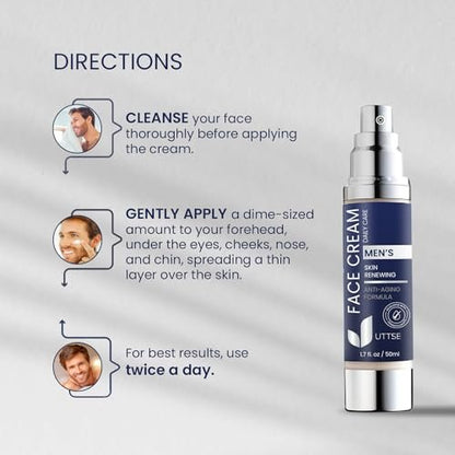 6-in-1 Face Cream for Men: Anti Aging & Wrinkle Cream with Collagen, Hyaluronic Acid, Vitamins E & B, Shea Butter - Dark Spots Remover & Eye Bags Treatment - 1.7 oz