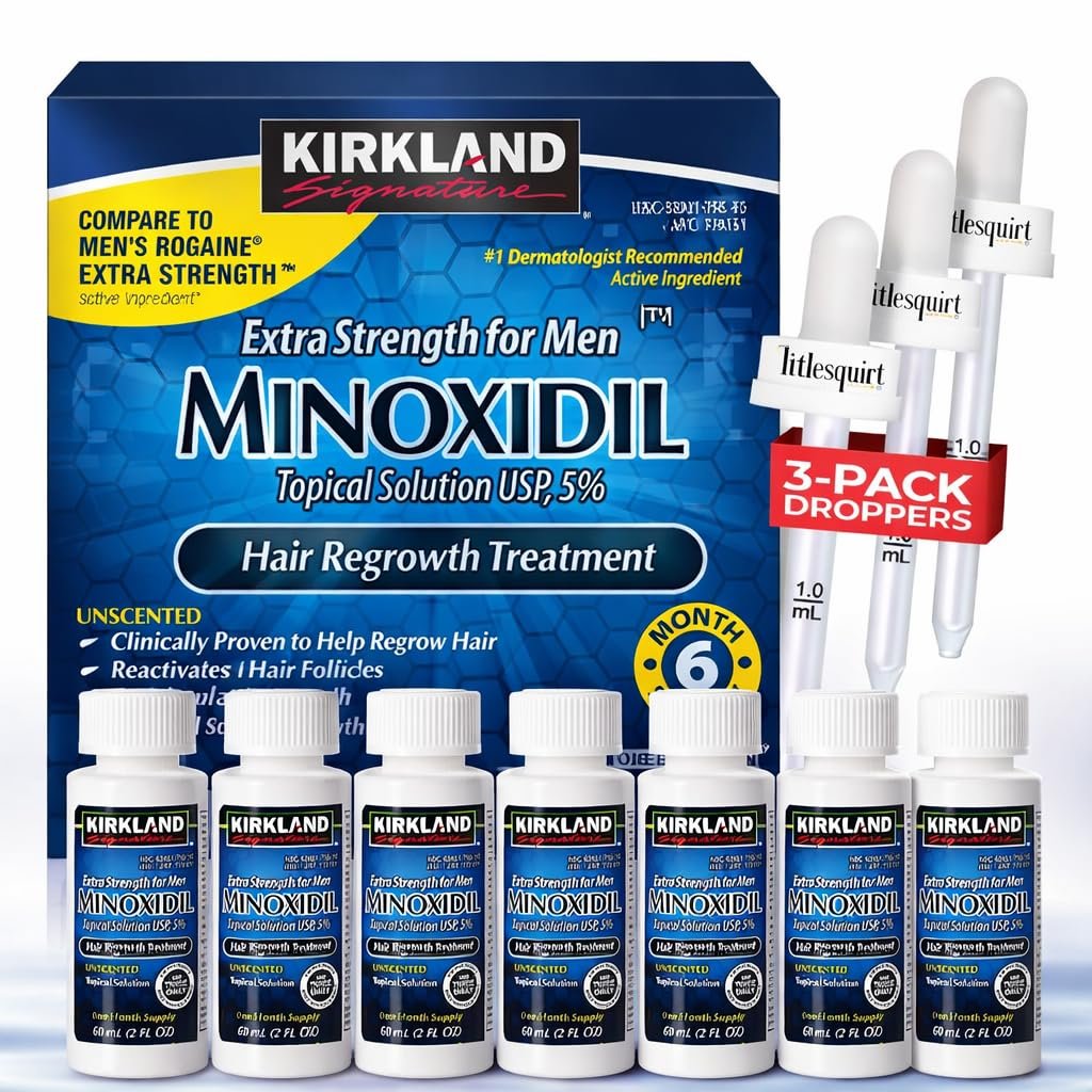 Kirkland Signature Hair Regrowth Treatment Extra Strength for Men, 5% Minoxidil Topical Solution, 2 fl oz, 6-Pack Avelisse