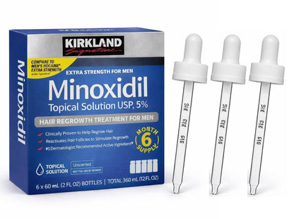 Kirkland Signature Hair Regrowth Treatment Extra Strength for Men, 5% Minoxidil Topical Solution, 2 fl oz, 6-Pack Avelisse