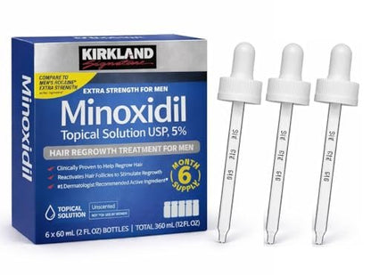 Kirkland Signature Hair Regrowth Treatment Extra Strength for Men, 5% Minoxidil Topical Solution, 2 fl oz, 6-Pack Avelisse