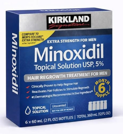 Kirkland Signature Hair Regrowth Treatment Extra Strength for Men, 5% Minoxidil Topical Solution, 2 fl oz, 6-Pack Avelisse
