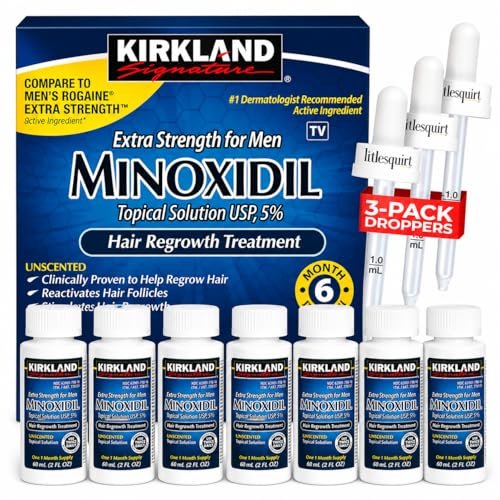 Kirkland Signature Hair Regrowth Treatment Extra Strength for Men, 5% Minoxidil Topical Solution, 2 fl oz, 6-Pack Avelisse
