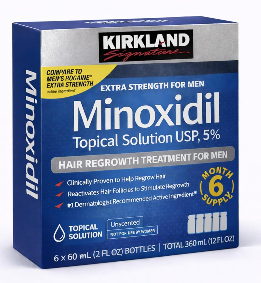 Kirkland Signature Hair Regrowth Treatment Extra Strength for Men, 5% Minoxidil Topical Solution, 2 fl oz, 6-Pack Avelisse