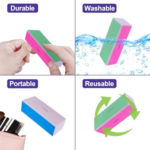 4-Way Nail Buffer Block (4 Pack) – Nail Shine Buffer for Natural & Acrylic Nails, 120/240/600/3000 Grit Fingernail File & Polisher - görsel 8