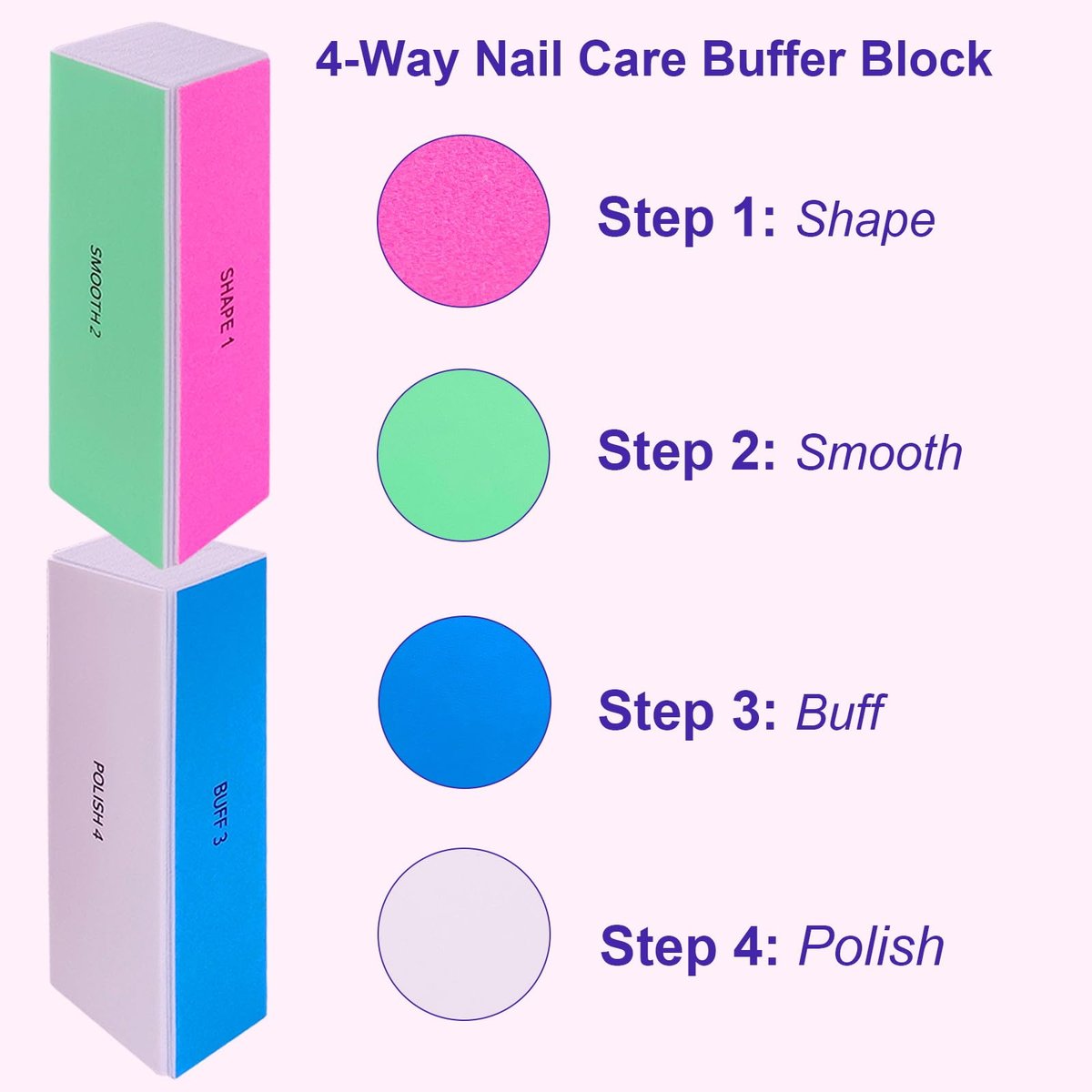 4-Way Nail Buffer Block (4 Pack) – Nail Shine Buffer for Natural & Acrylic Nails, 120/240/600/3000 Grit Fingernail File & Polisher - görsel 9