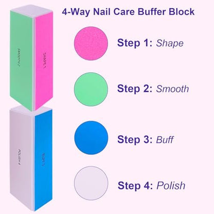 4-Way Nail Buffer Block (4 Pack) – Nail Shine Buffer for Natural & Acrylic Nails, 120/240/600/3000 Grit Fingernail File & Polisher